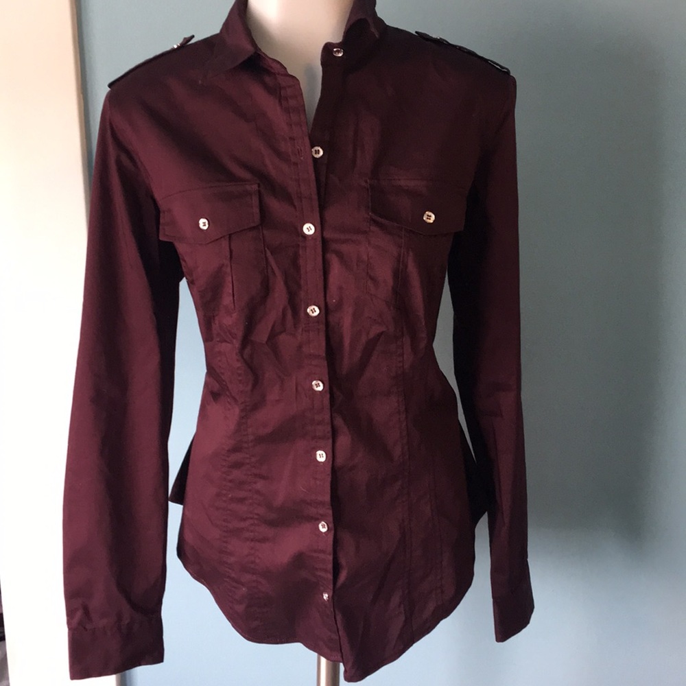 New York and Company Military style button down dress shirt size small